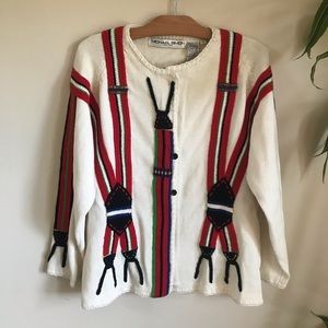 Unisex Vintage Michael Simon Suspenders Cardigan Sweater